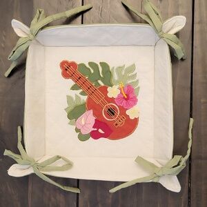 Vintage Quilted Valet Tray, Guitar/floral Applique